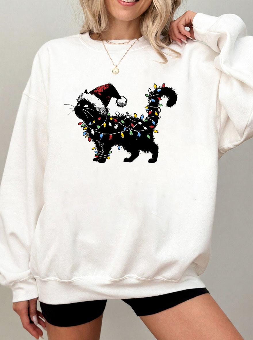 Vintage Cute Cat Christmas Oversize Graphic Sweatshirt