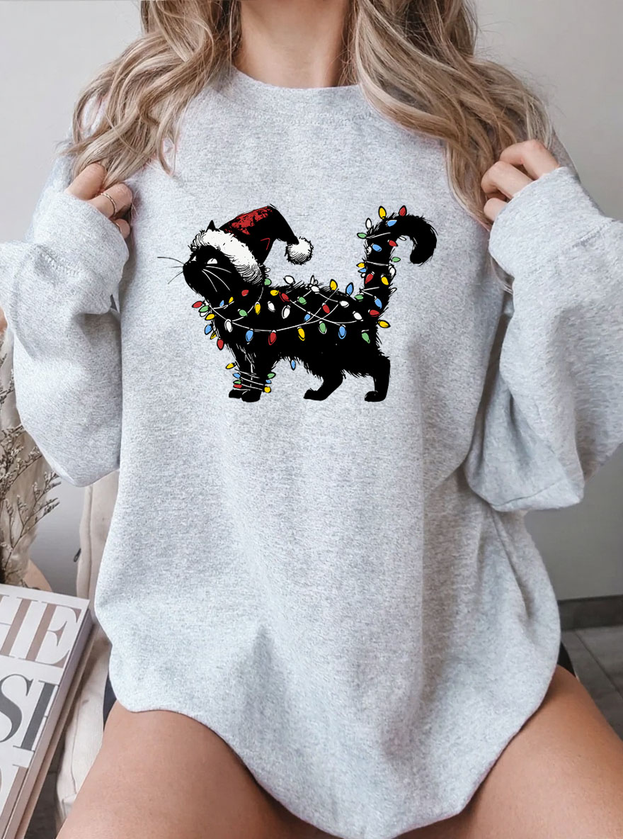 Vintage Cute Cat Christmas Oversize Graphic Sweatshirt