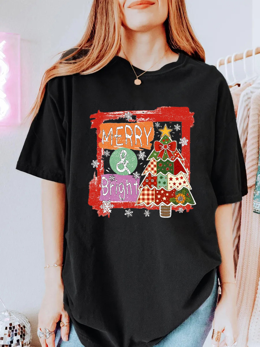 Vintage Merry And Bright Oversize Graphic Tee