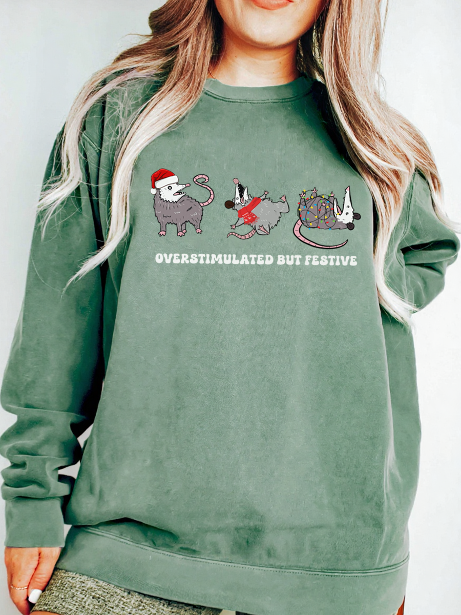 Vintage Overstimulated But Festive Oversize Graphic Sweatshirt