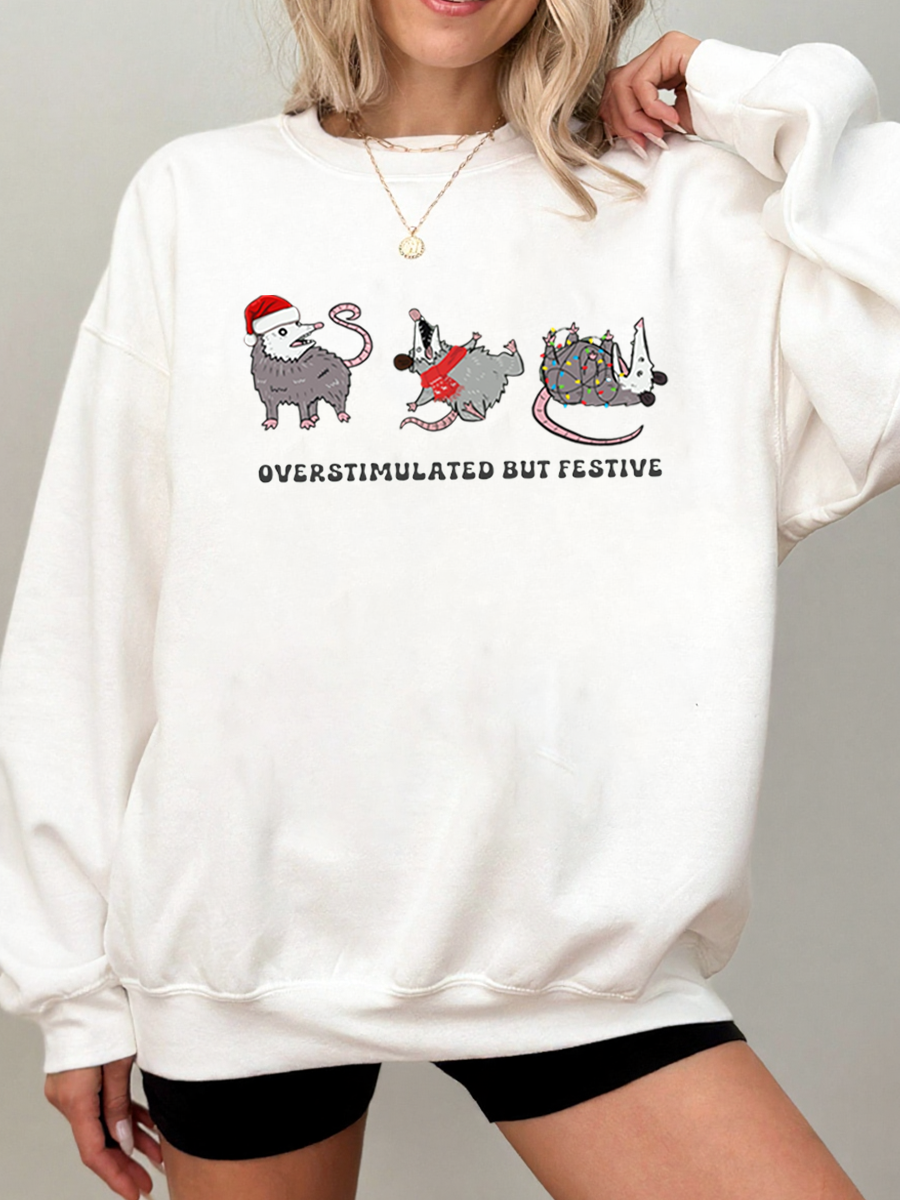 Vintage Overstimulated But Festive Oversize Graphic Sweatshirt