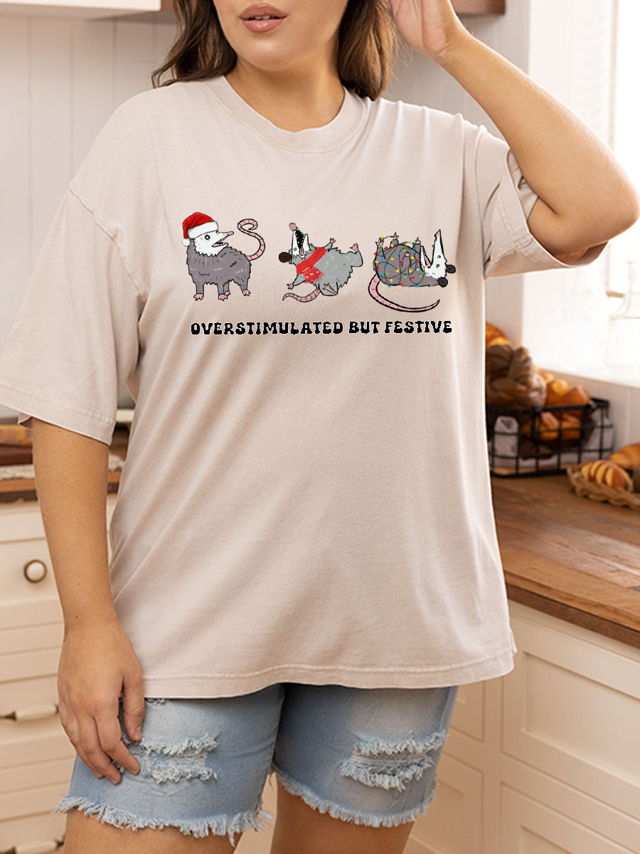 Vintage Overstimulated But Festive Oversize Washed T-Shirt