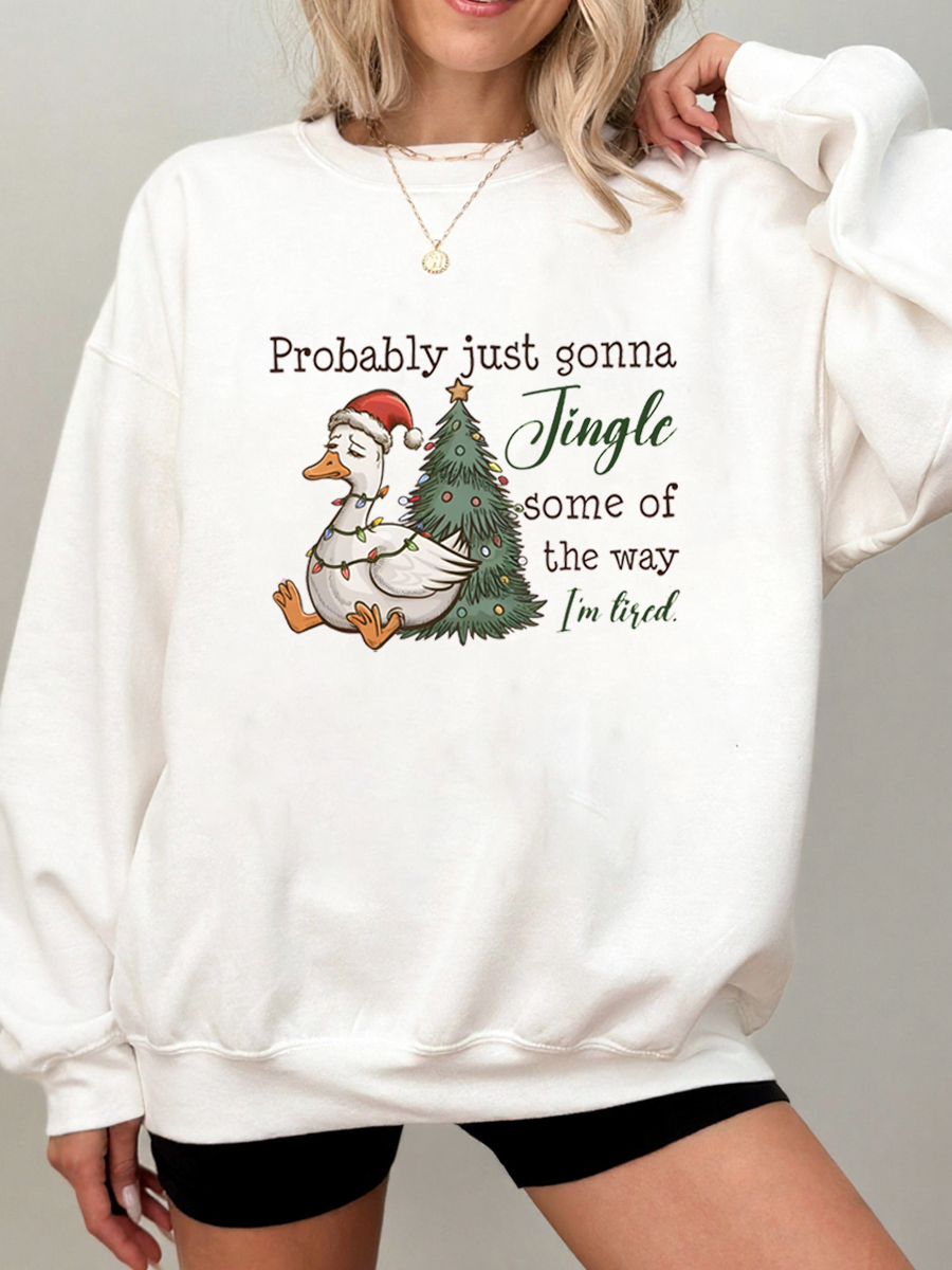 Vintage Probably Just Gonna Jingle Tired Oversize Graphic Sweatshirt