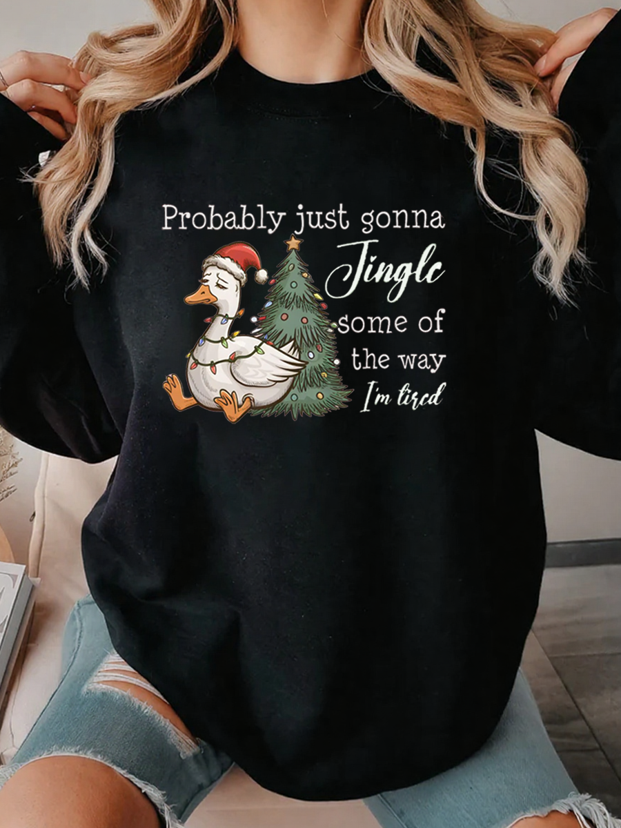 Vintage Probably Just Gonna Jingle Tired Oversize Graphic Sweatshirt