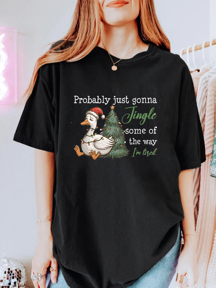 Vintage  Probably Just Gonna Jingle Tired Oversize Graphic Tee