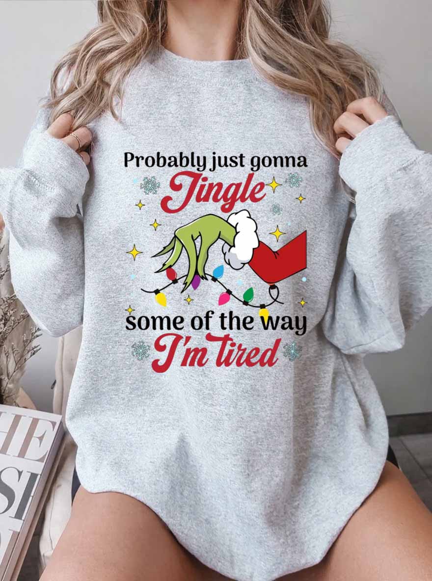 Vintage I'm Tired Christmas Probably Just Gonna Jingle Some Of The Way Oversize Graphic Sweatshirt