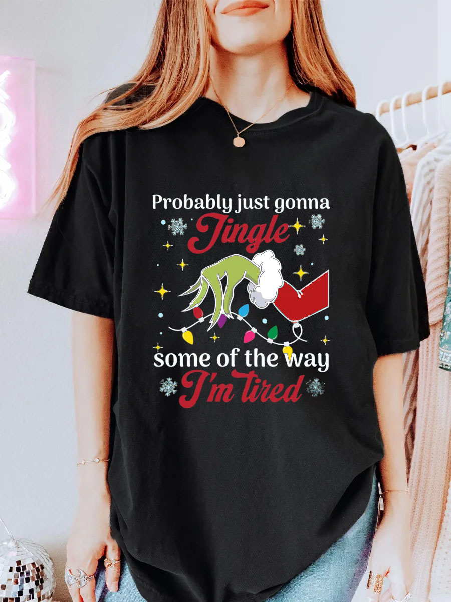Vintage I'm Tired Christmas Probably Just Gonna Jingle Some Of The Way Oversize Graphic Tee