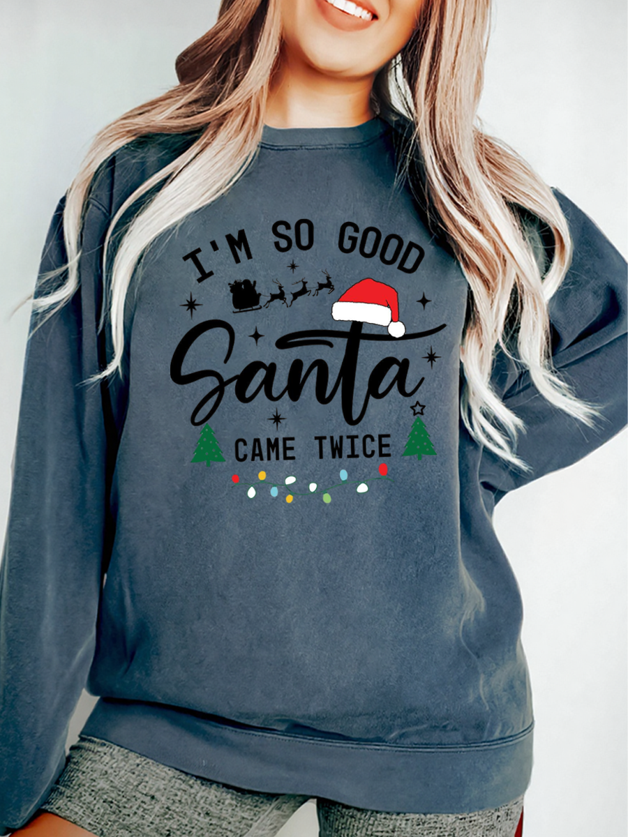 Vintage Santa Came Twice Oversize Graphic Sweatshirt