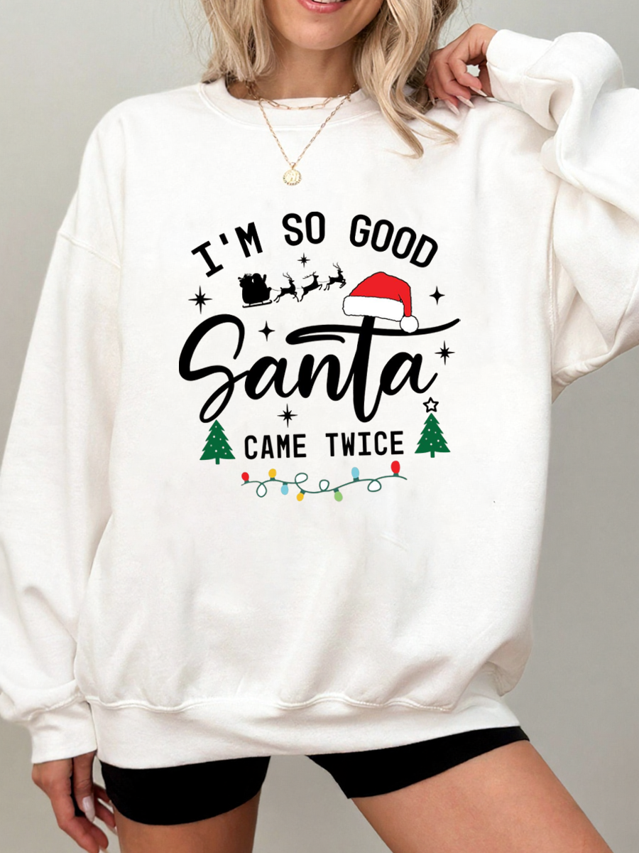 Vintage Santa Came Twice Oversize Graphic Sweatshirt