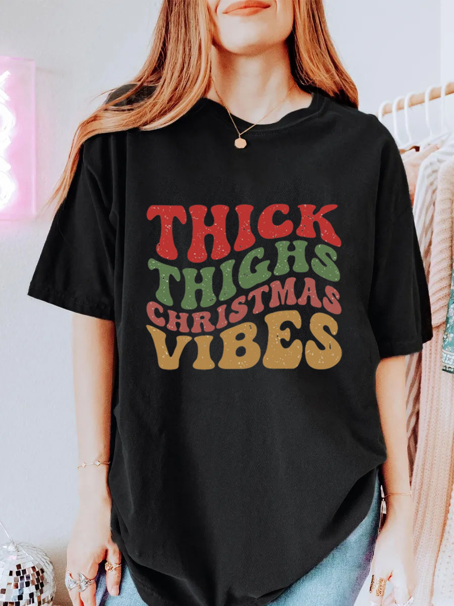 Vintage Thick Thighs Christmas Vibes Oversize Graphic Tee