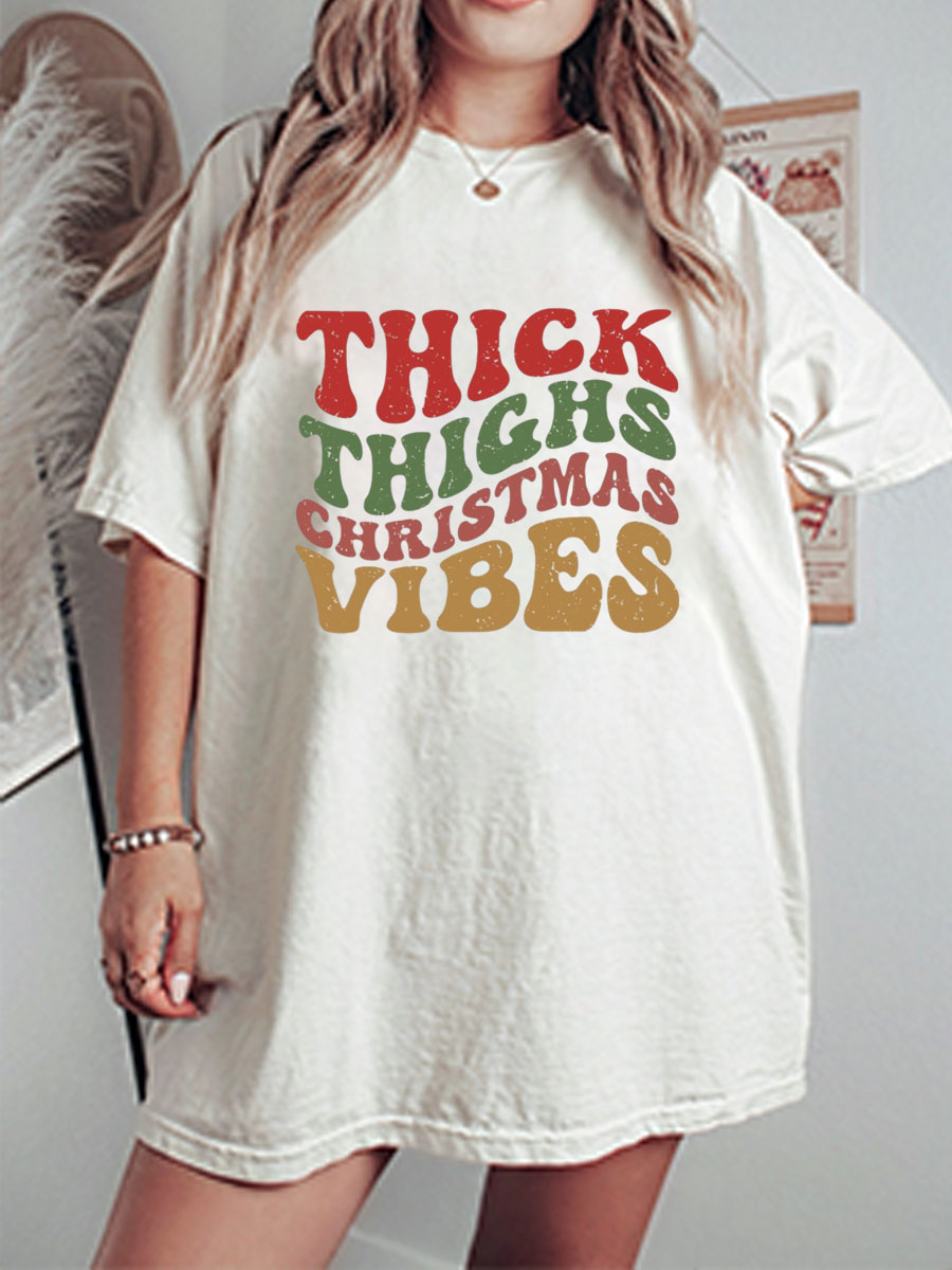 Vintage Thick Thighs Christmas Vibes Oversize Graphic Tee