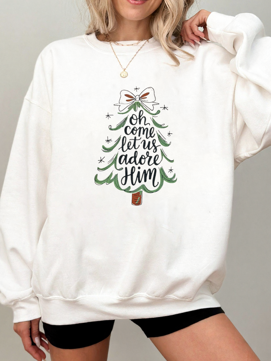 Vintage Oh Come Let Us Adore Him Oversize Graphic Sweatshirt