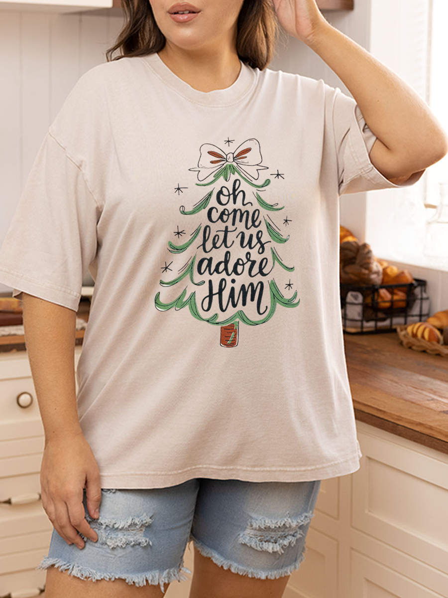 Vintage Oh Come Let Us Adore Him Oversize Washed T-Shirt