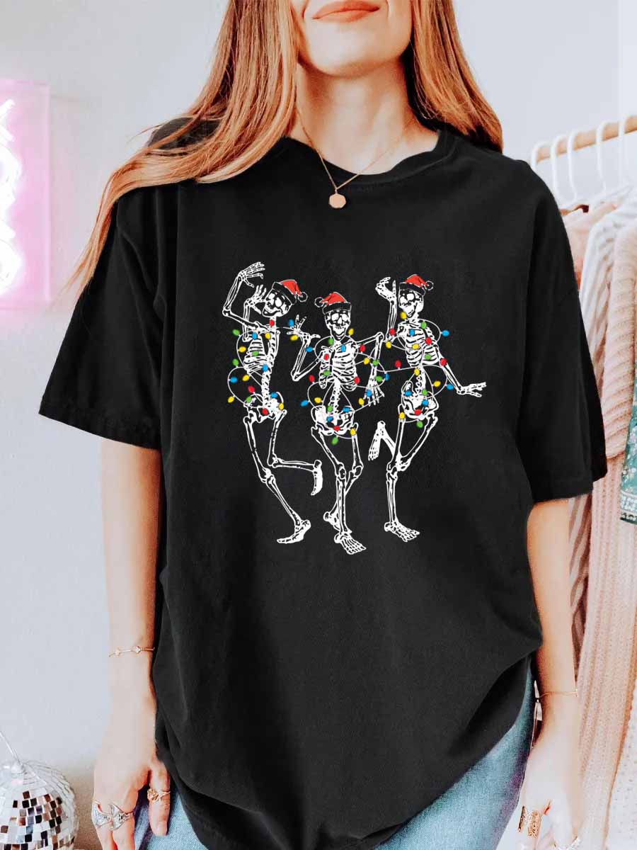 Vintage Christmas Skeleton Oversize Graphic Tee