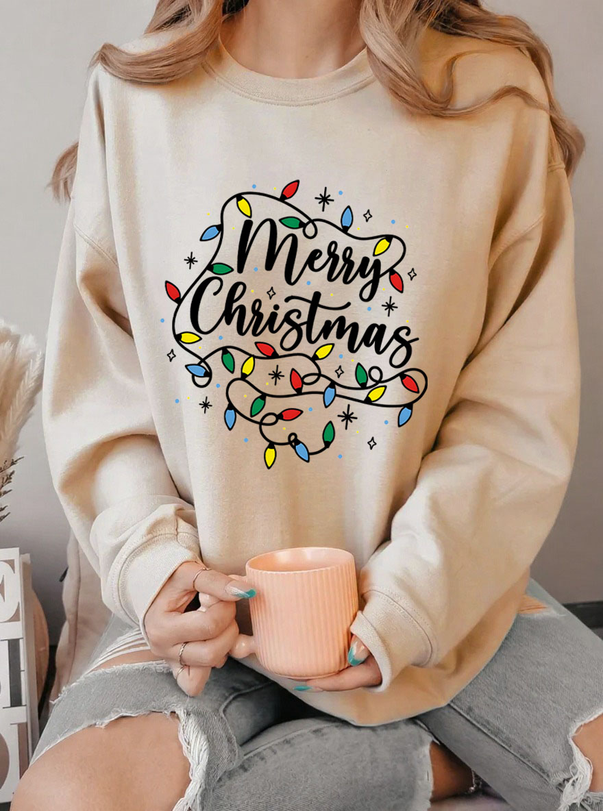 Vintage Merry Christmas Light Oversize Graphic Sweatshirt
