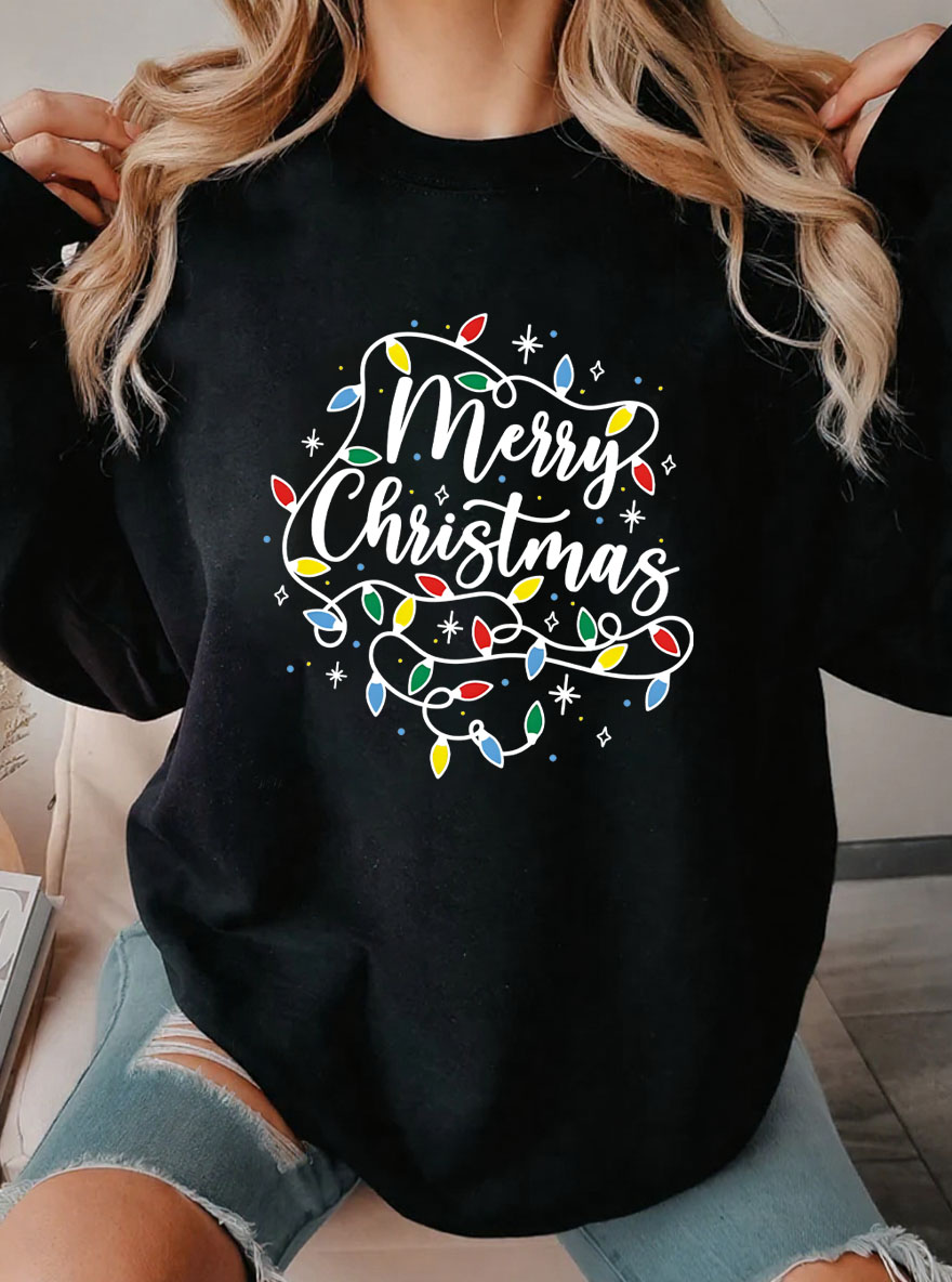 Vintage Merry Christmas Light Oversize Graphic Sweatshirt