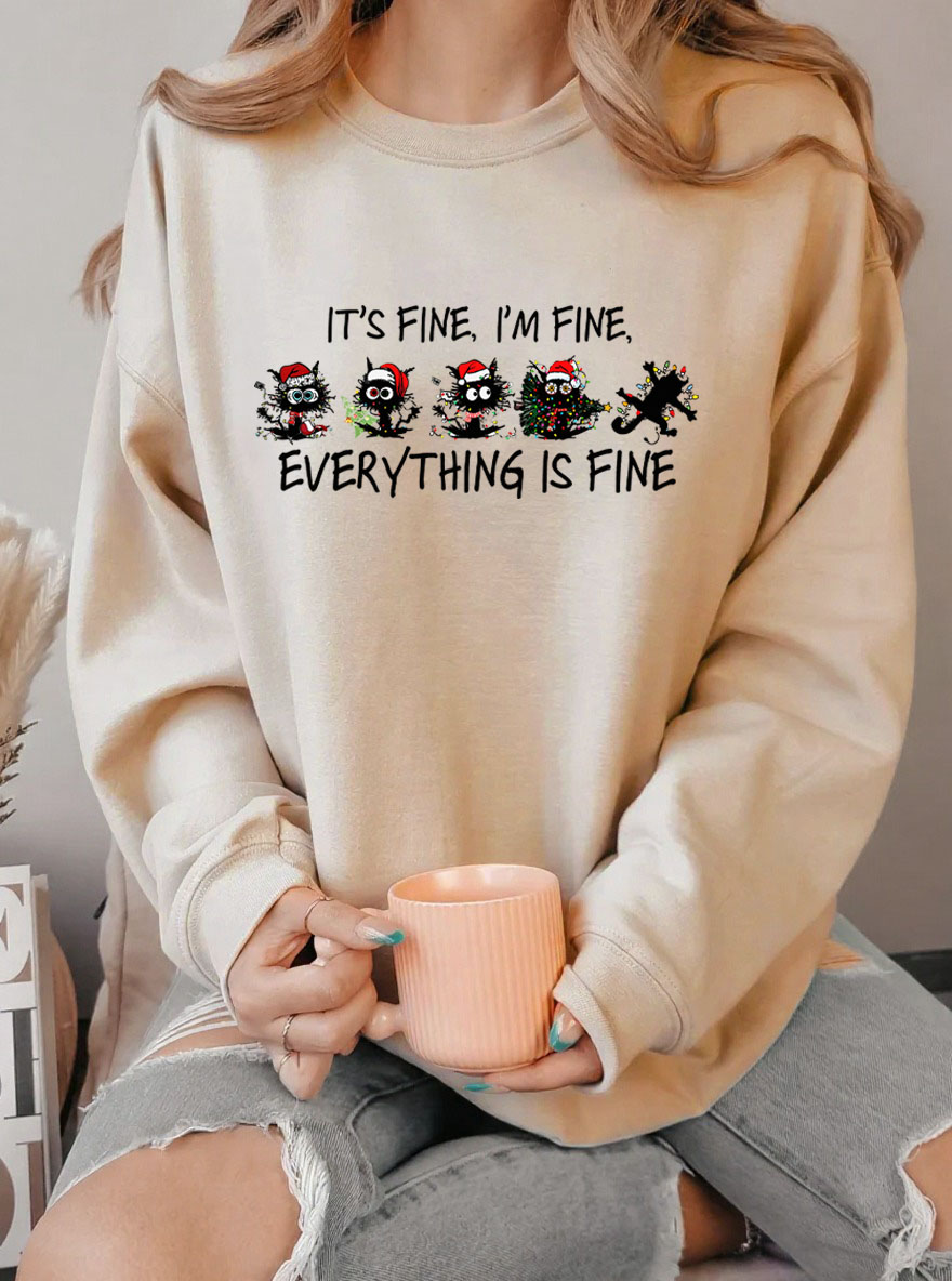 Vintage It’S Fine I’M Fine Oversize Graphic Sweatshirt
