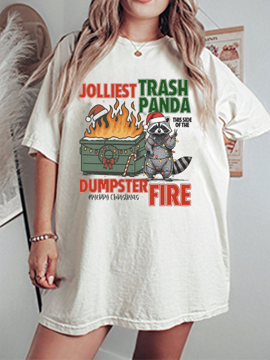 Vintage Jolliest Trash Panda Dumpster Fire Oversize Graphic Tee