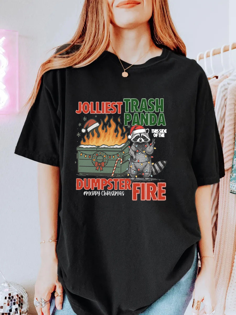Vintage Jolliest Trash Panda Dumpster Fire Oversize Graphic Tee