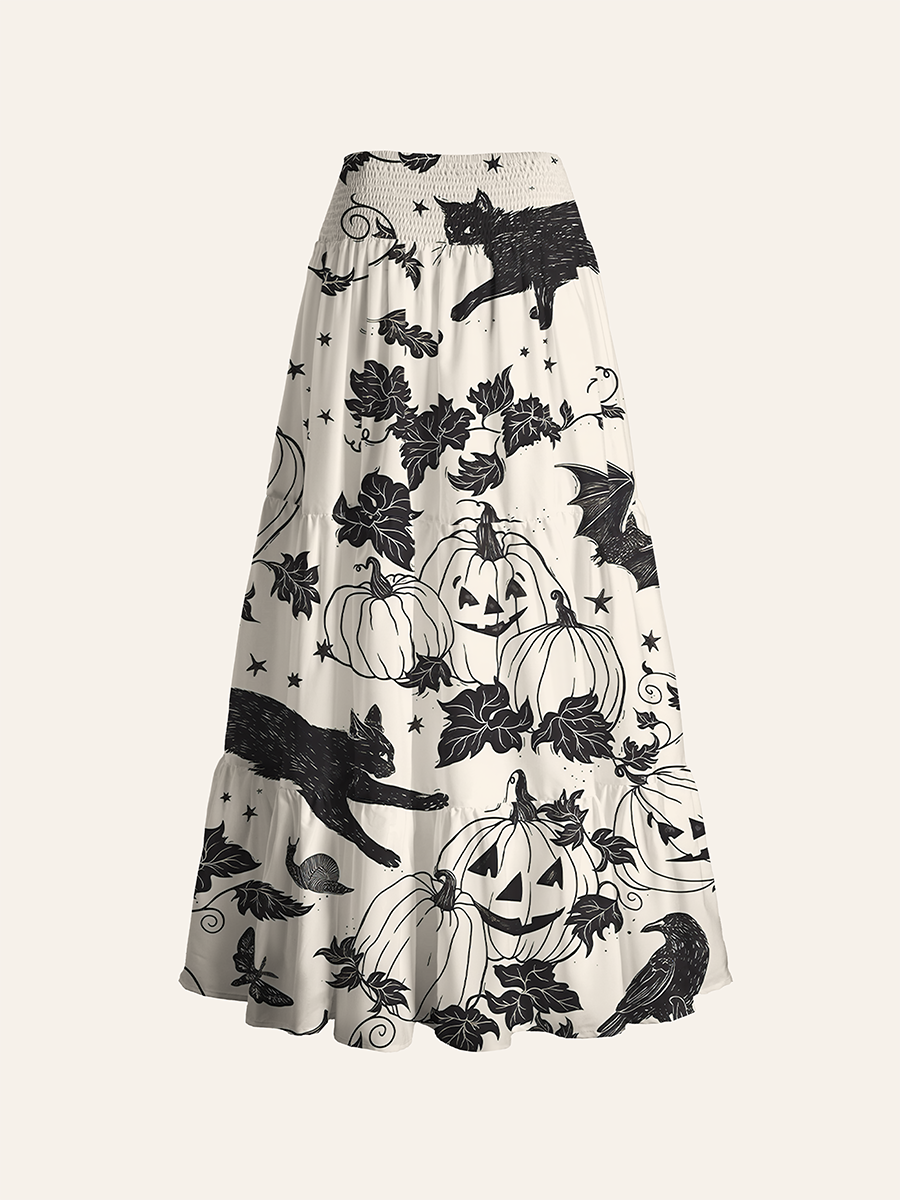 Black Cat Crow Pumpkin Cabinet Convertible Maxi Skirts