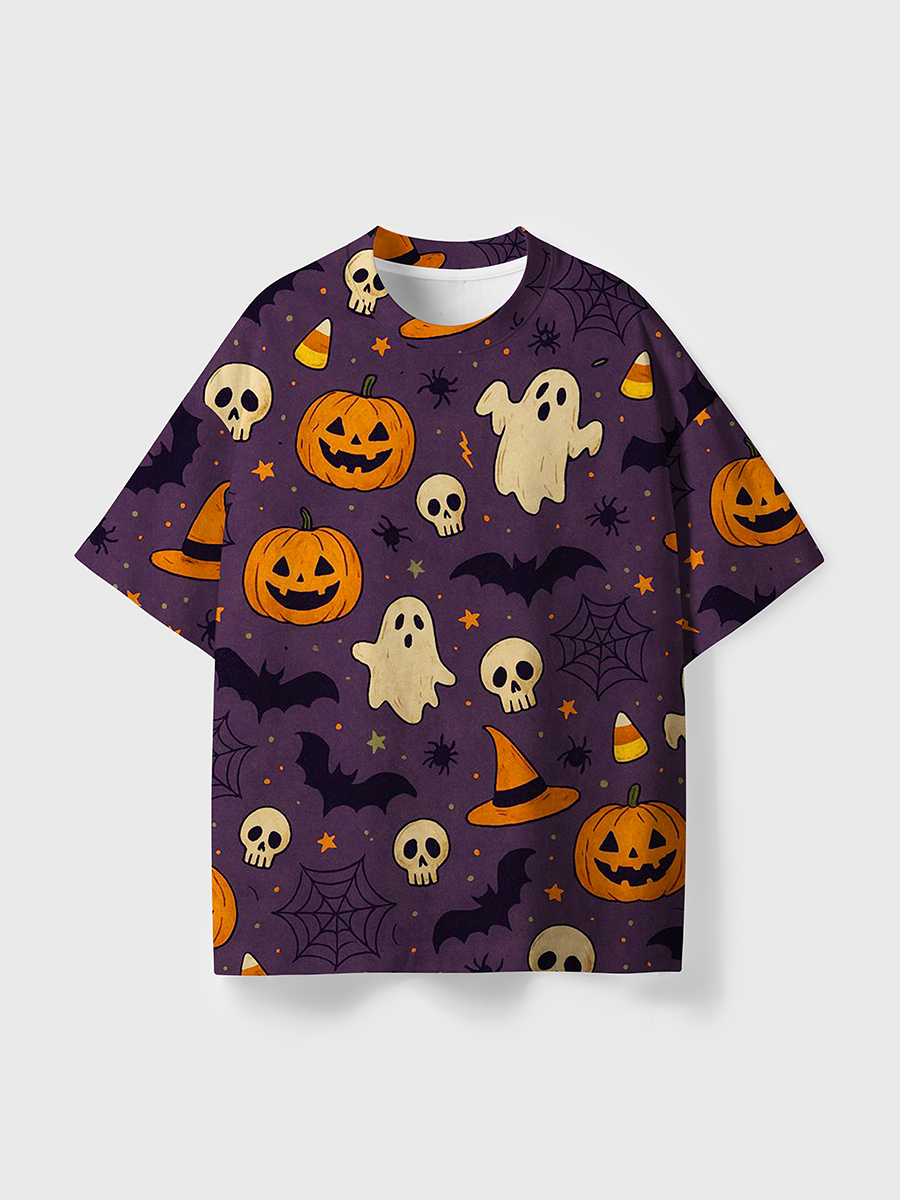 Vintage Cartoon Pumpkin Ghost Retro Halloween All Over Print T-Shirt