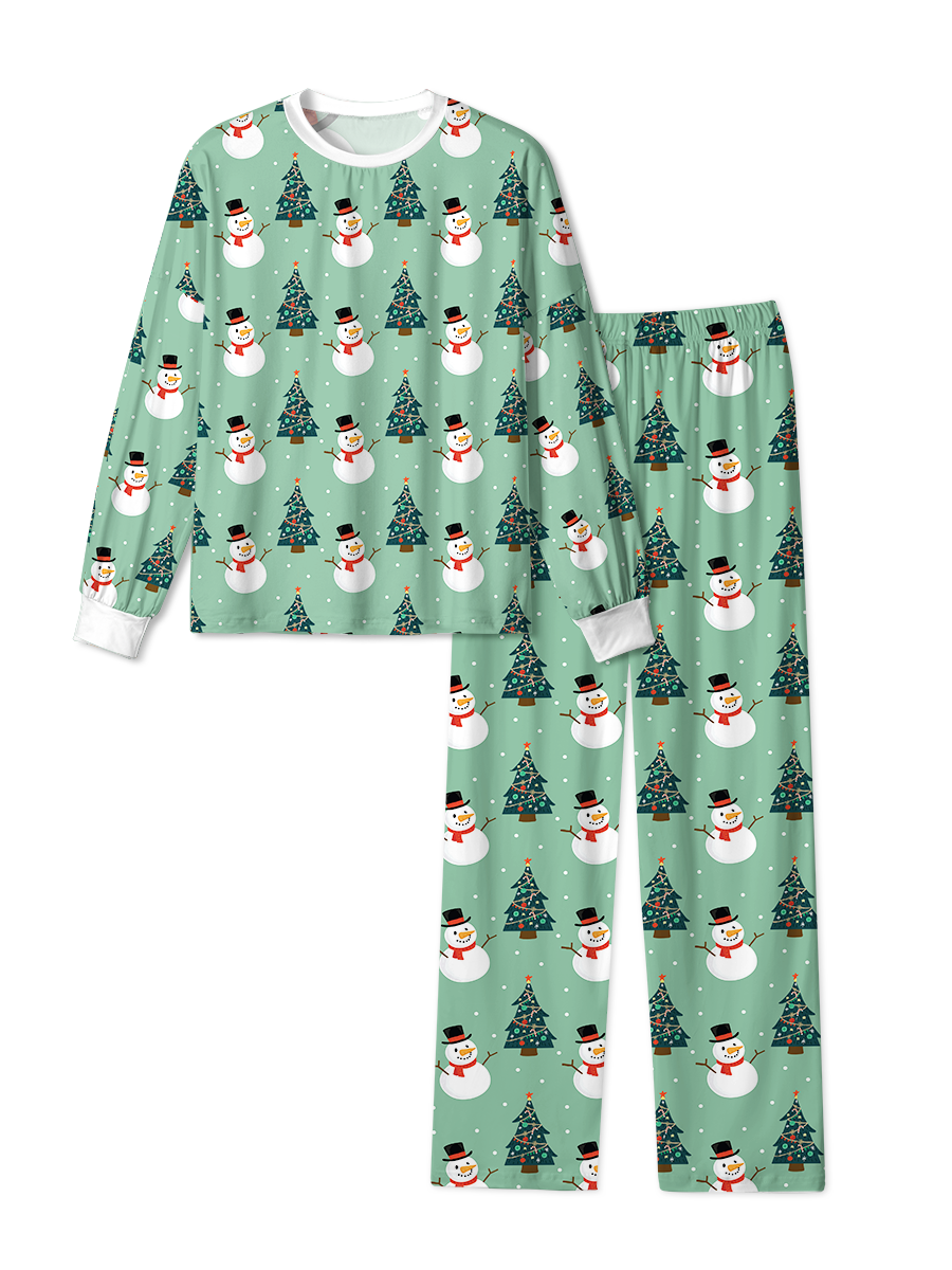 Vintage Green Snowman Tree Christmas Pajama