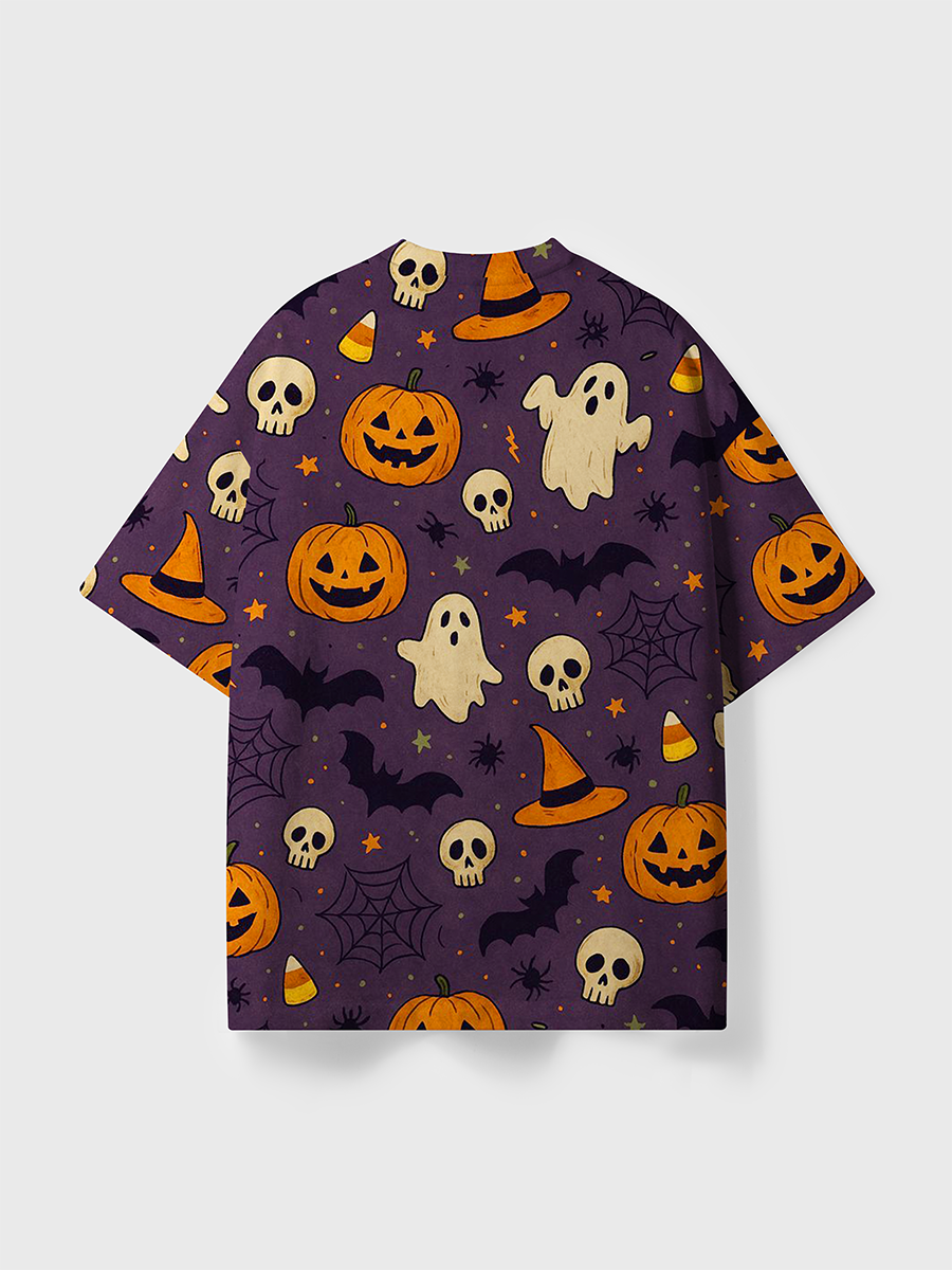 Vintage Cartoon Pumpkin Ghost Retro Halloween All Over Print T-Shirt