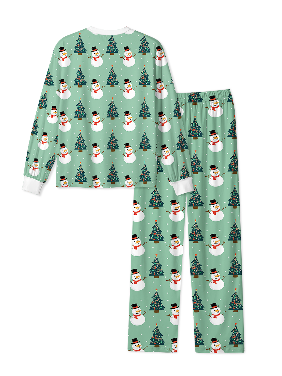 Vintage Green Snowman Tree Christmas Pajama