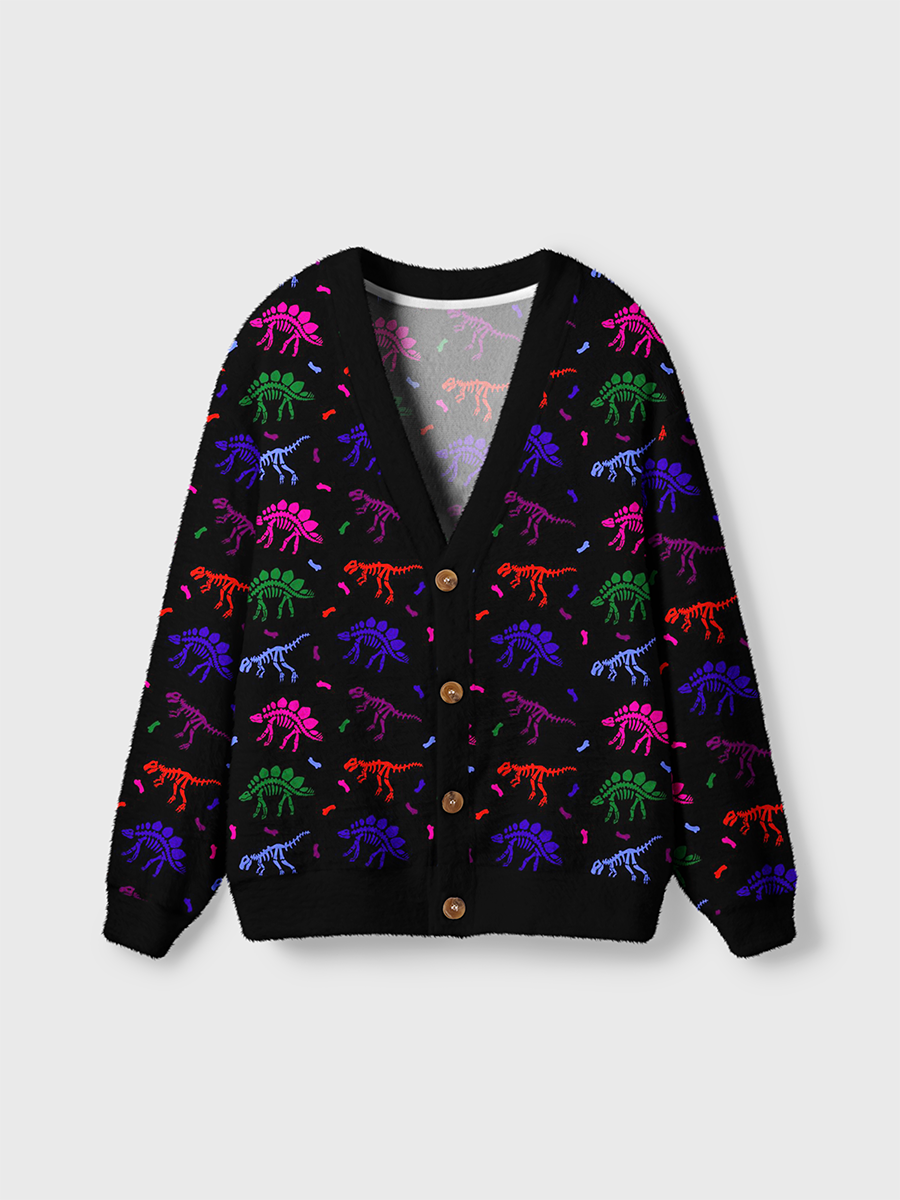 Vintage Neon Dinosaur Skeleton Cardigan Sweaters
