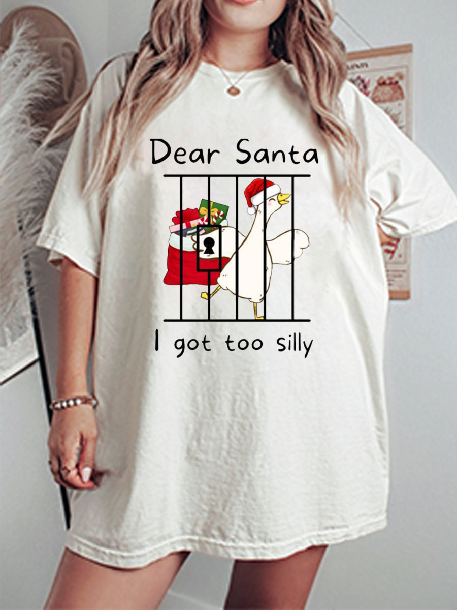 Vintage Dear Santa I Got Too Silly Oversize Graphic Tee