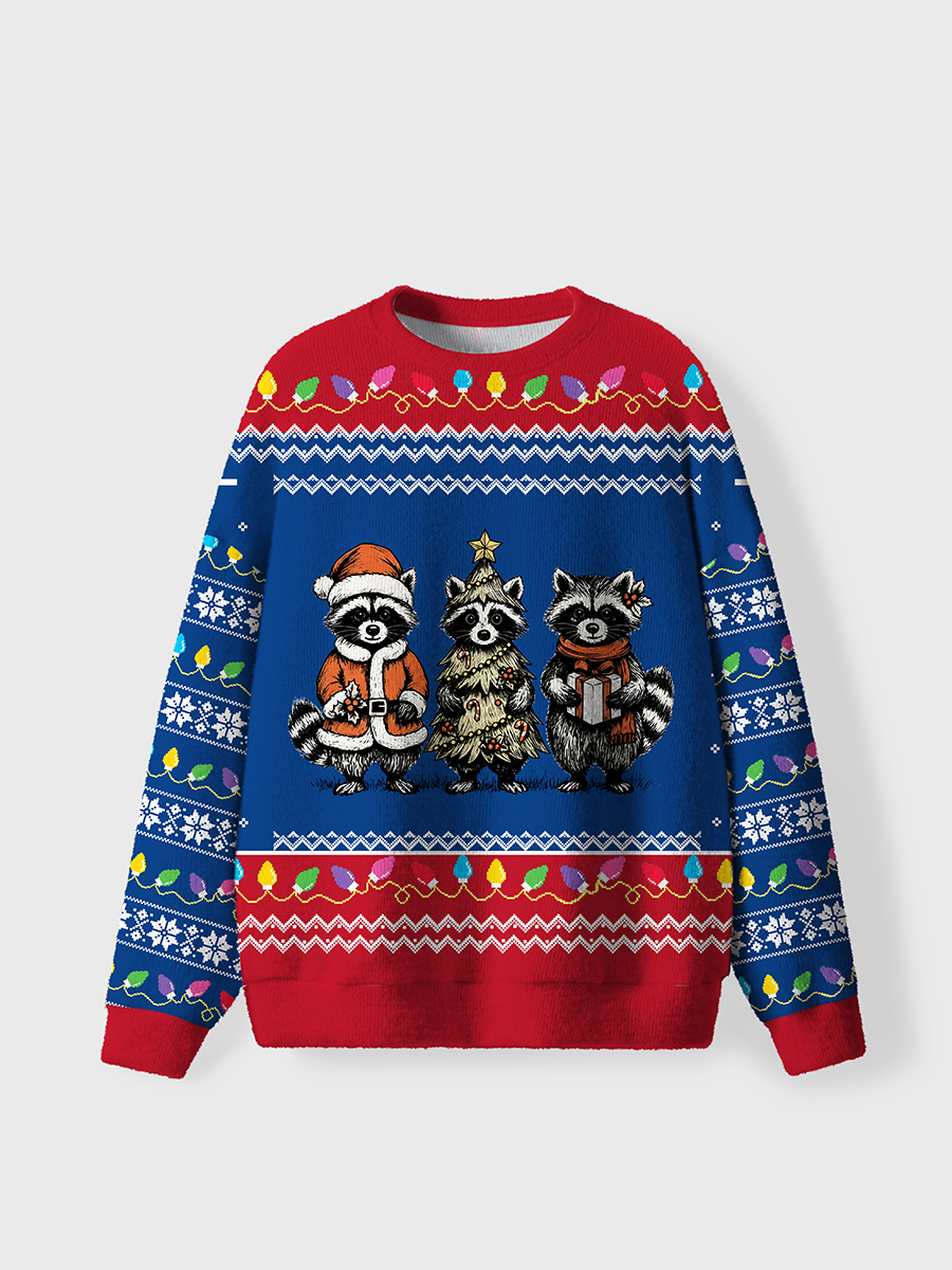 Vintage Christmas Raccoons Ugly Sweater
