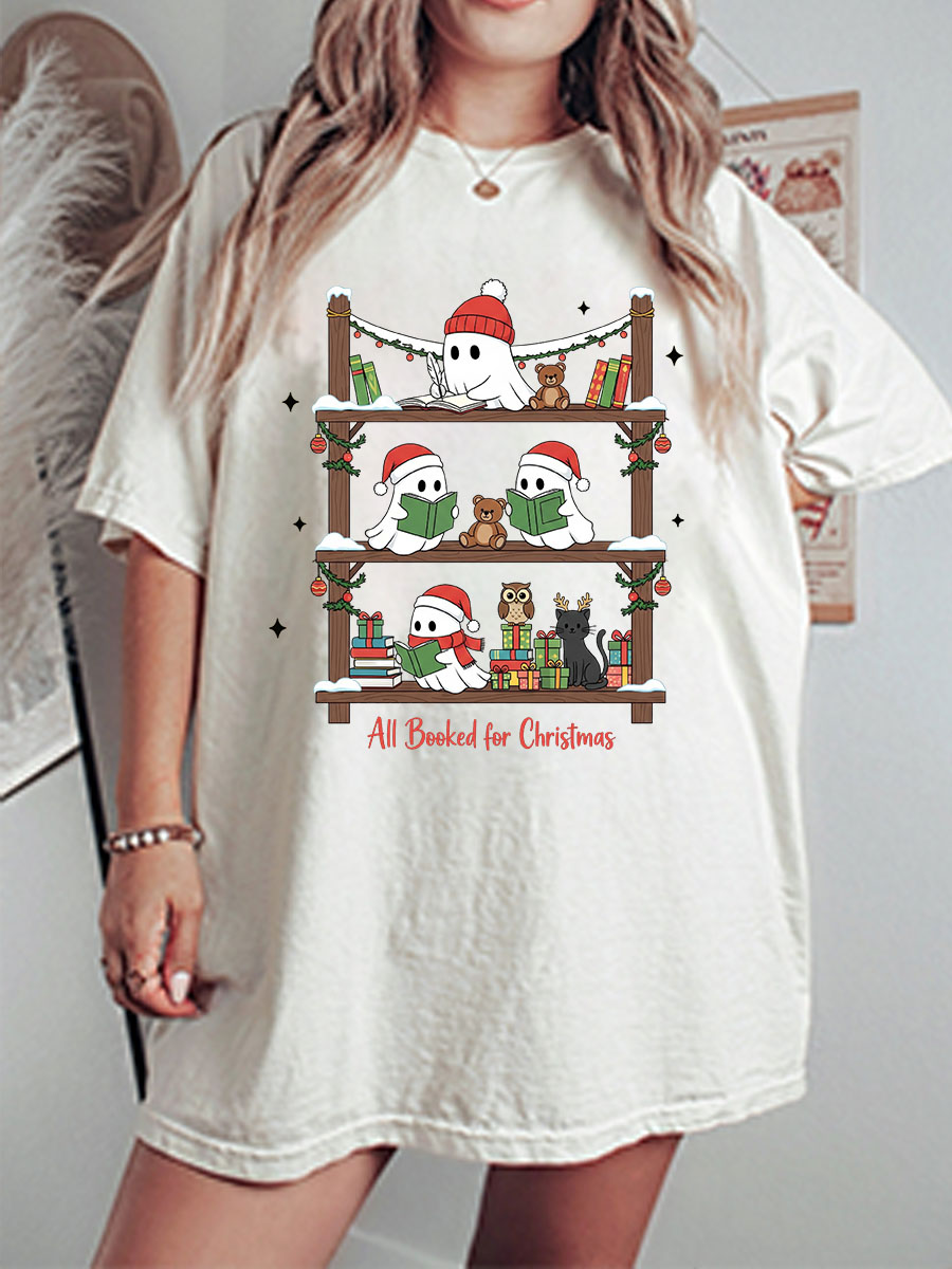 Vintage Christmas Ghosts Oversize Graphic Tee