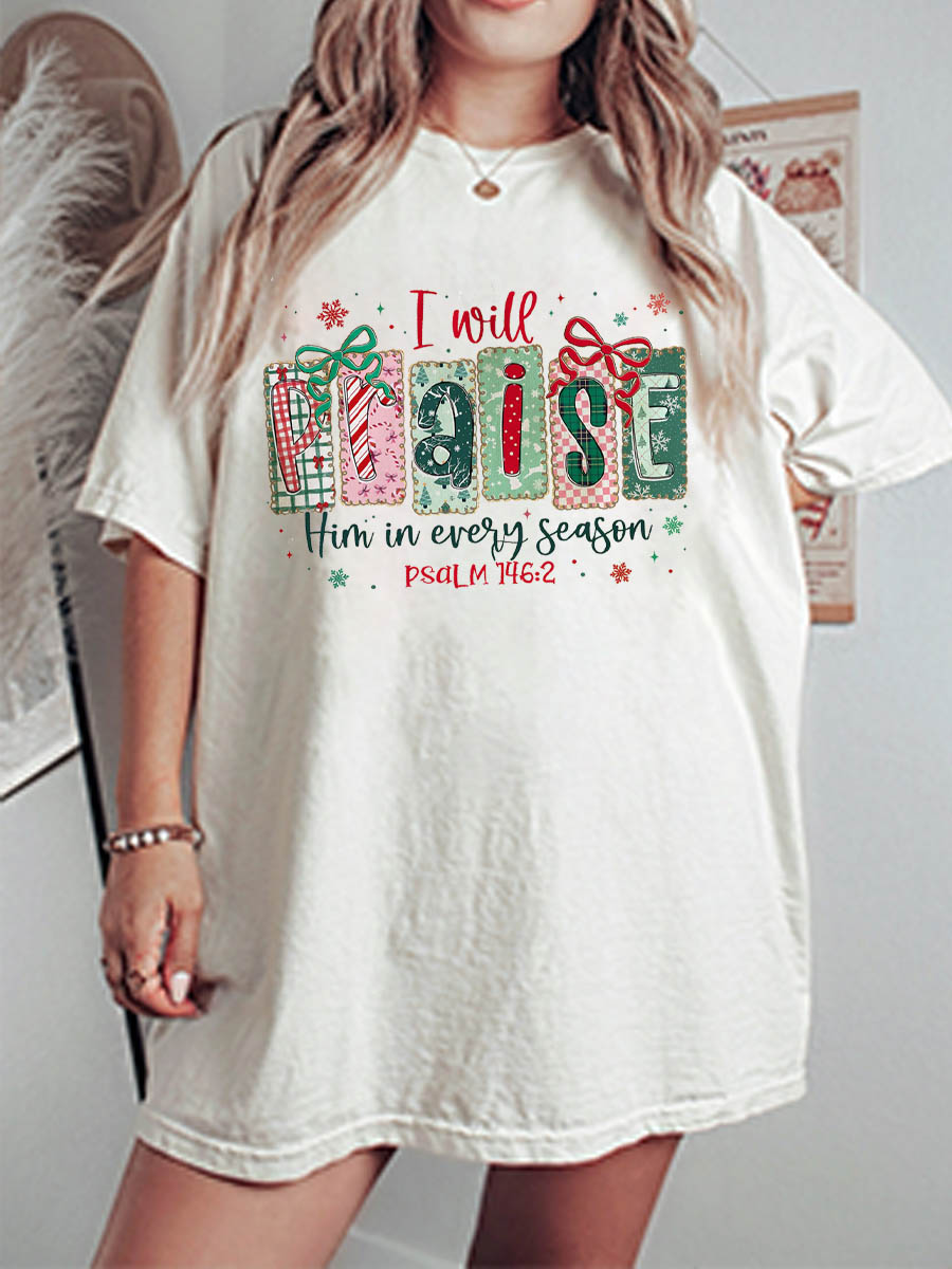 Vintage I Will Praise Him In Season Oversize Graphic Tee