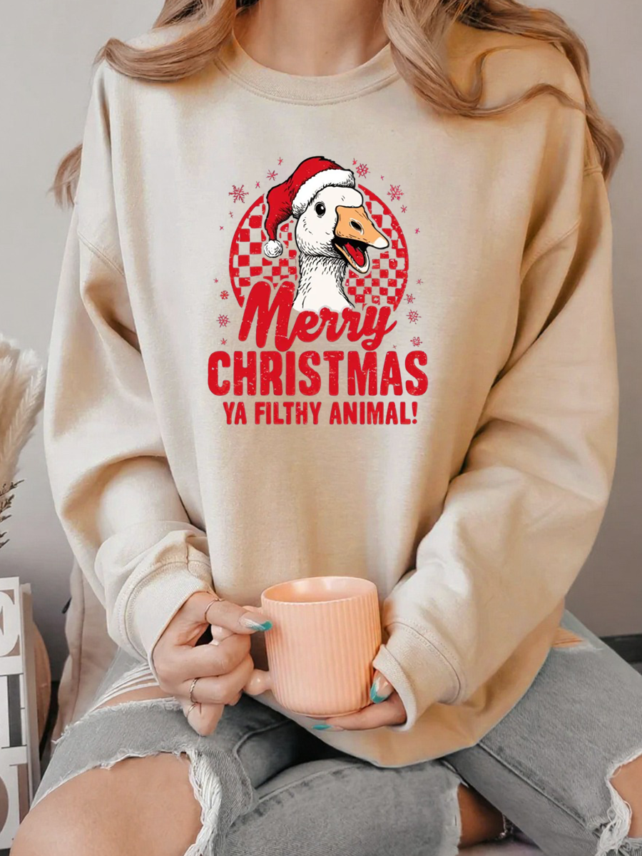 Vintage Merry Christmas Ya Filthy Animal Oversize Graphic Sweatshirt