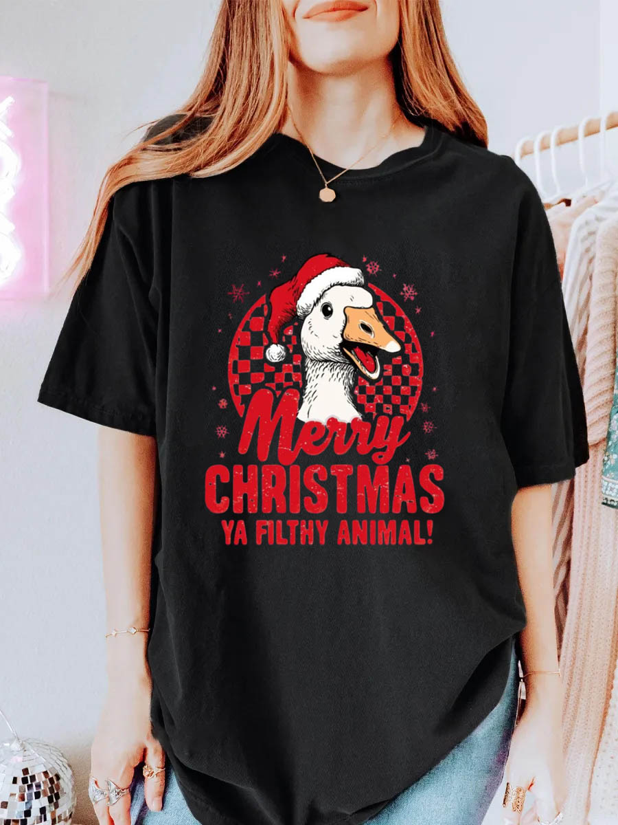 Vintage Merry Christmas Ya Filthy Animal Oversize Graphic Tee