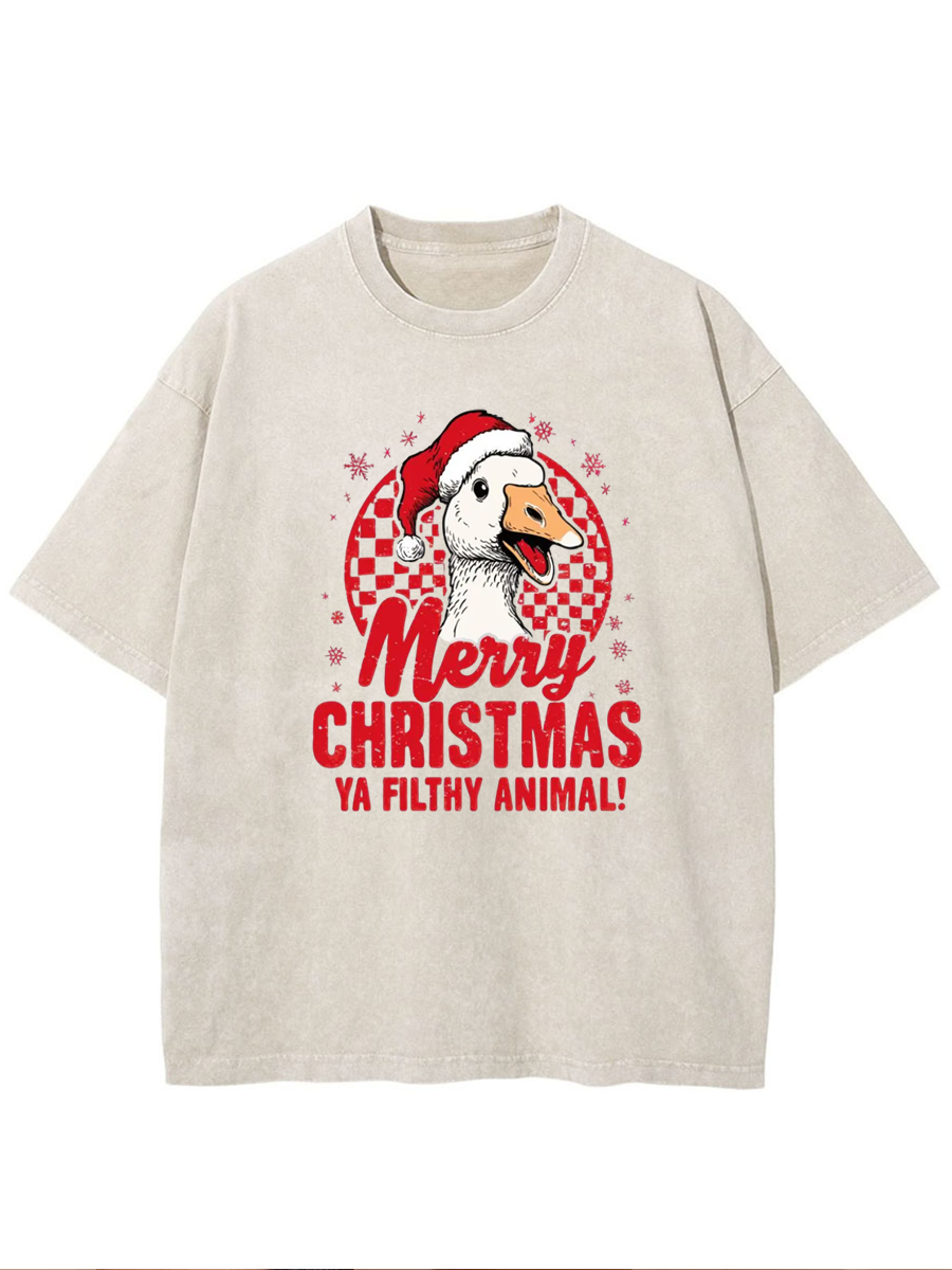 Vintage Merry Christmas Ya Filthy Animal Oversize Washed T-Shirt