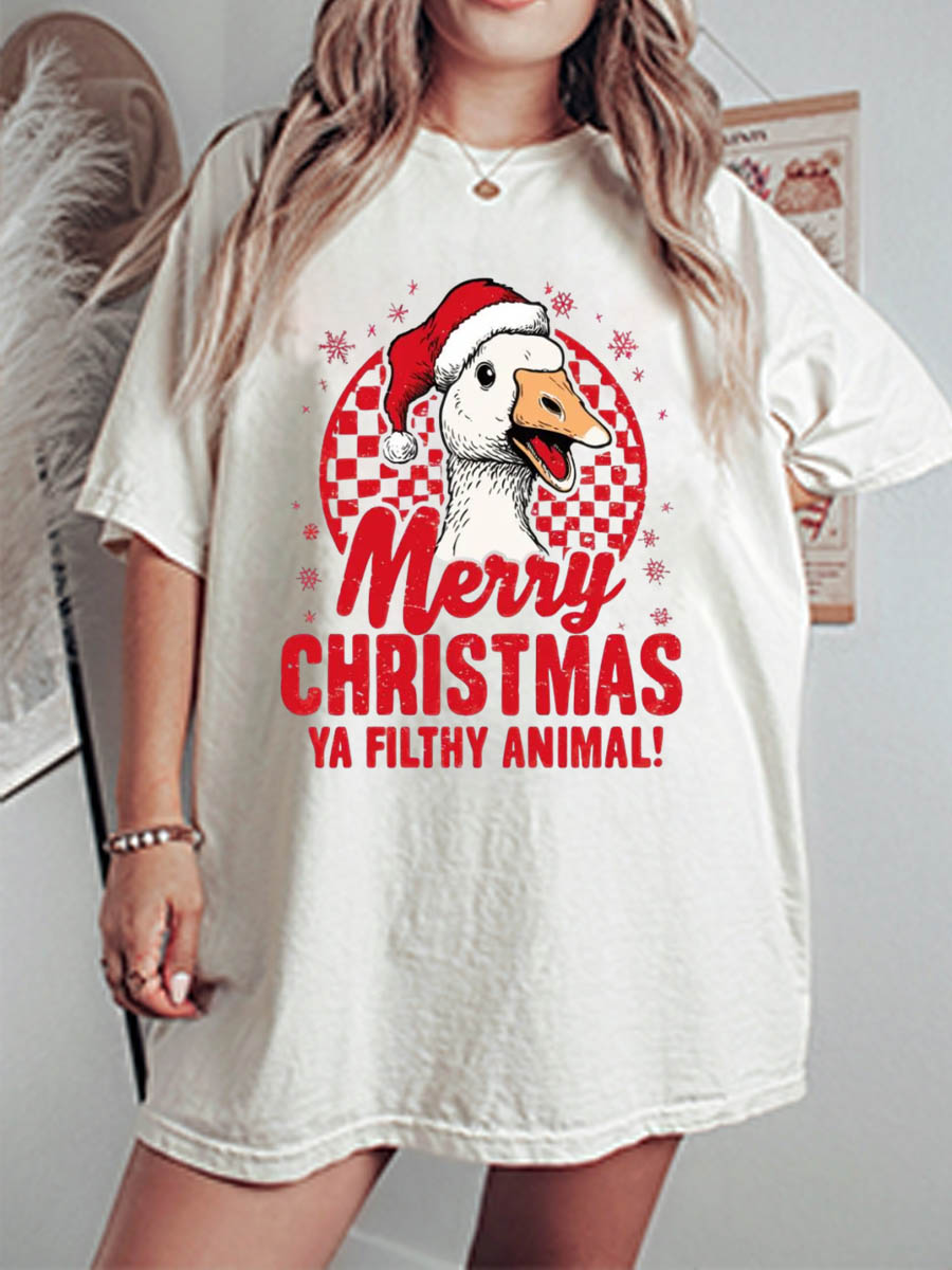 Vintage Merry Christmas Ya Filthy Animal Oversize Graphic Tee