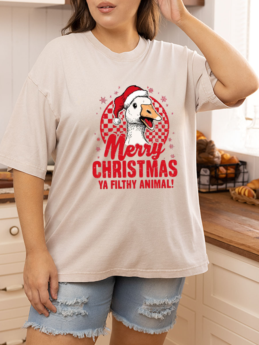 Vintage Merry Christmas Ya Filthy Animal Oversize Washed T-Shirt