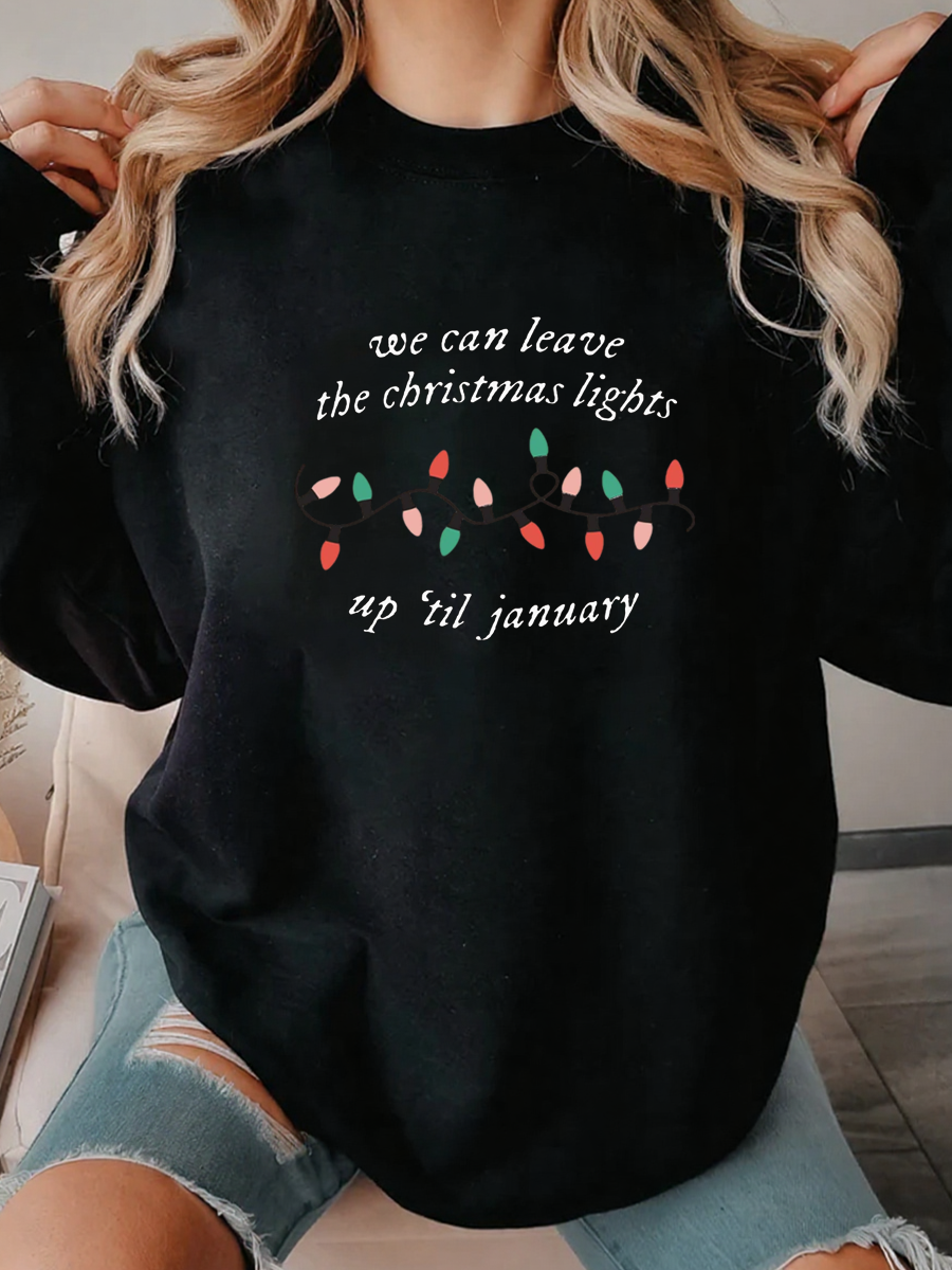 Vintage We Can Leave The Christmas Lights Up ’Til January Oversize Graphic Sweatshirt