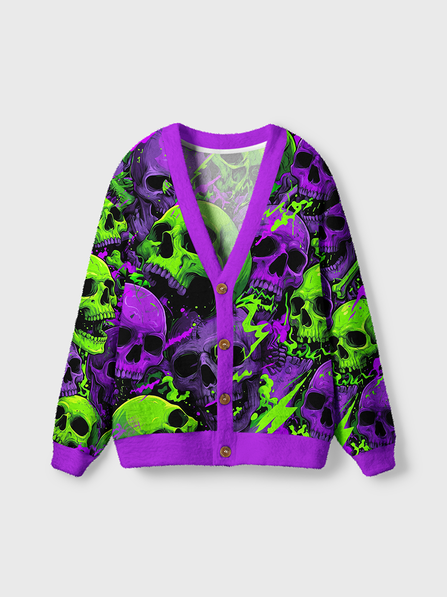 Vintage Cyberpunk Neon Skull Cardigan Sweaters