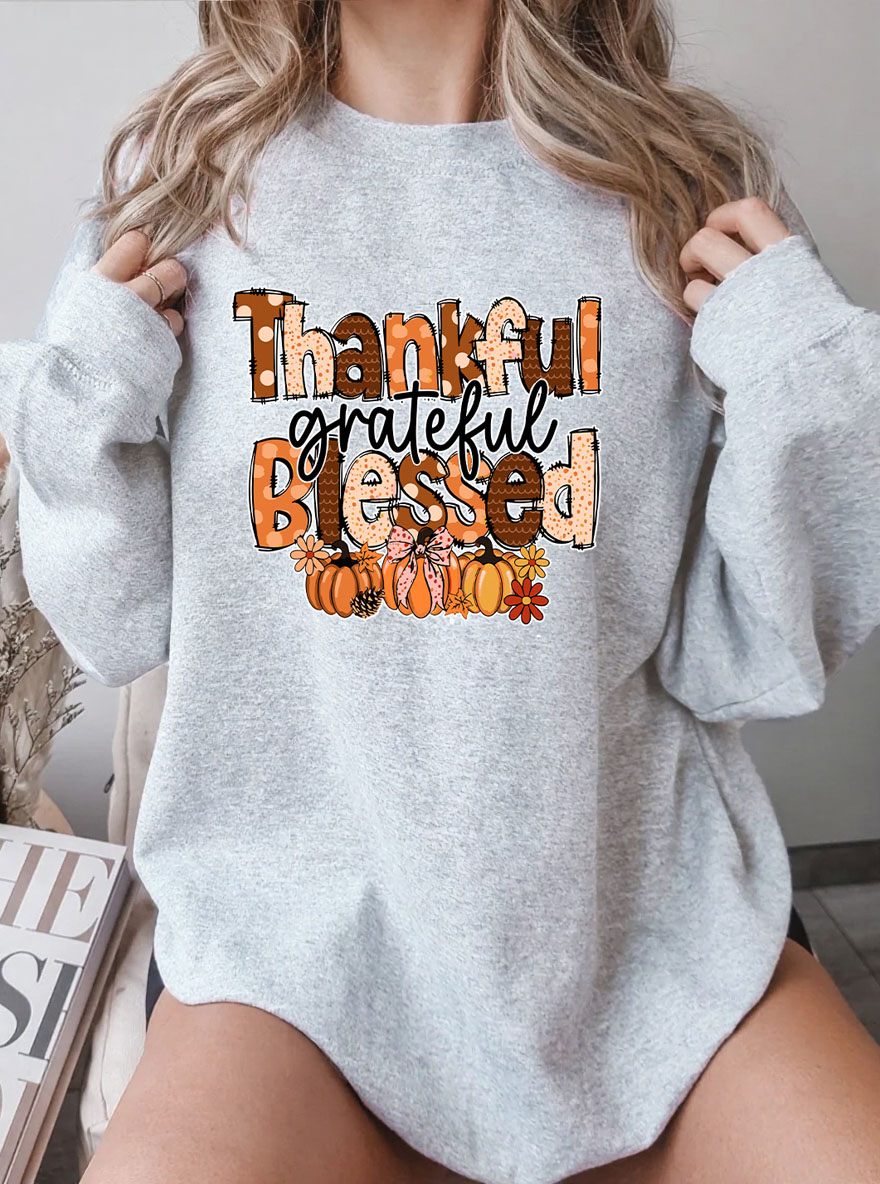 Vintage Thankful Grateful Blessed Oversize Graphic Sweatshirt