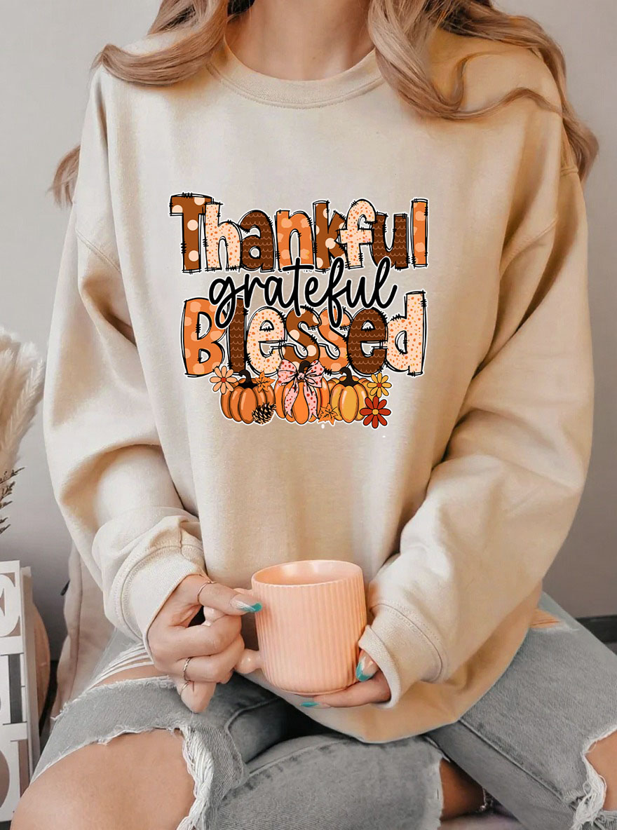 Vintage Thankful Grateful Blessed Oversize Graphic Sweatshirt