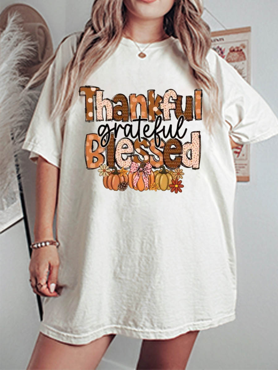 Vintage Thankful Grateful Blessed Oversize Graphic Tee
