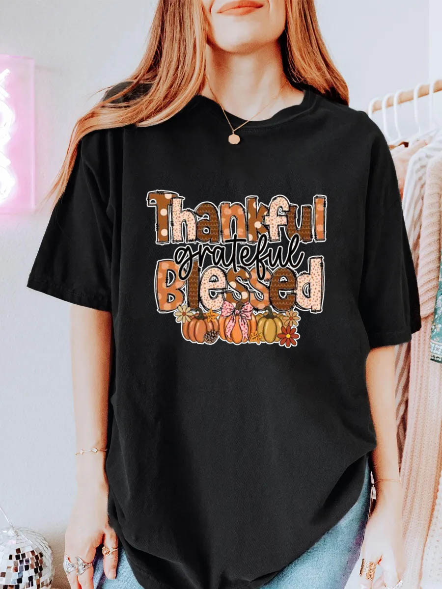Vintage Thankful Grateful Blessed Oversize Graphic Tee