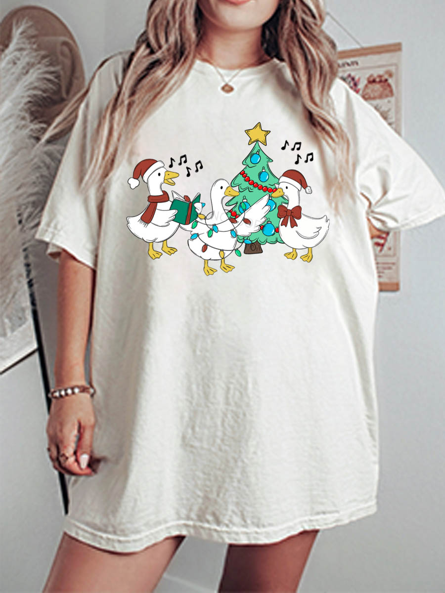Vintage Singing Christmas Geese Oversize Graphic Tee