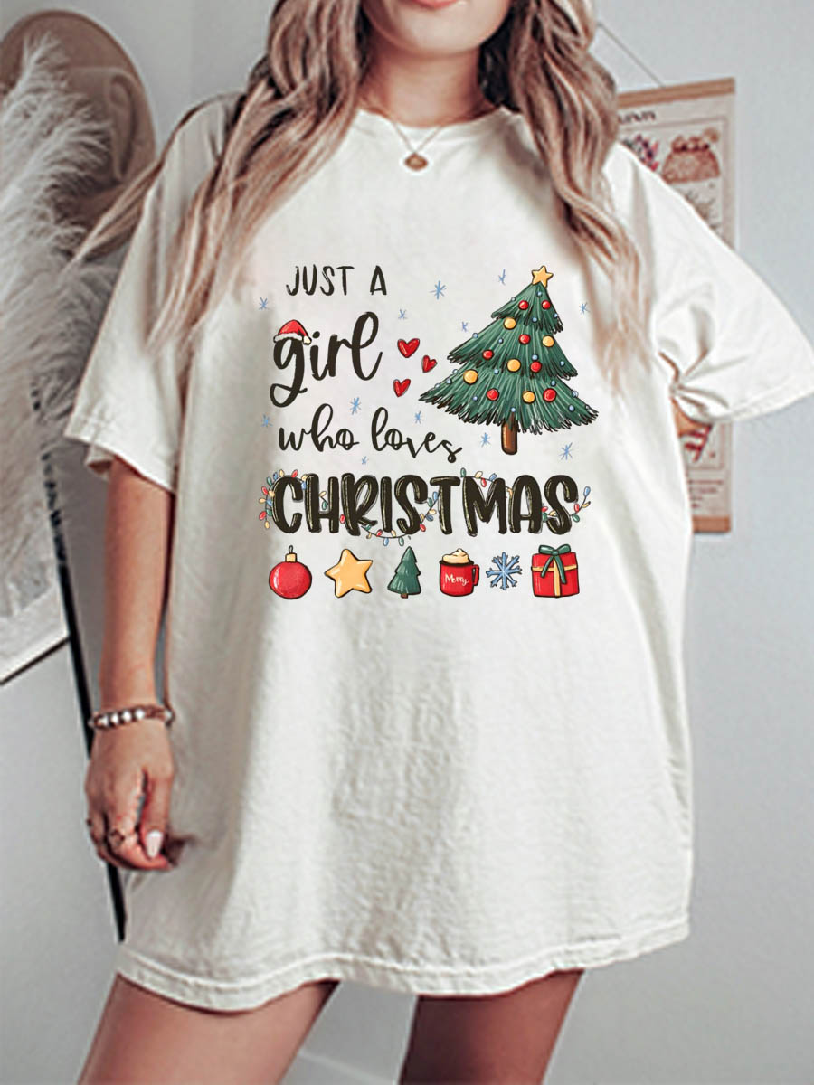 Vintage Just A Girl Who Loves Christmas Oversize Graphic Tee