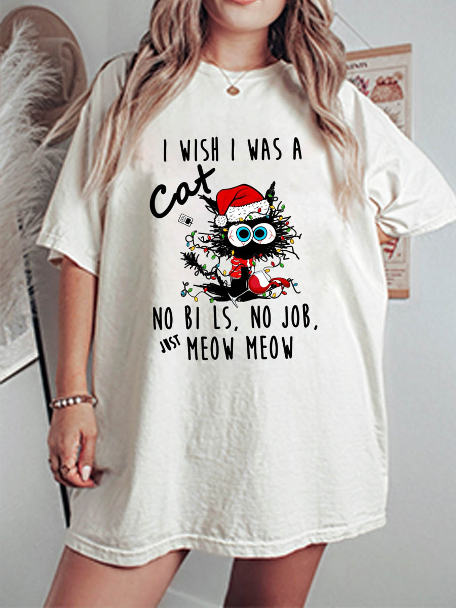 Vintage I Wish I Was A Cat Oversize Graphic Tee