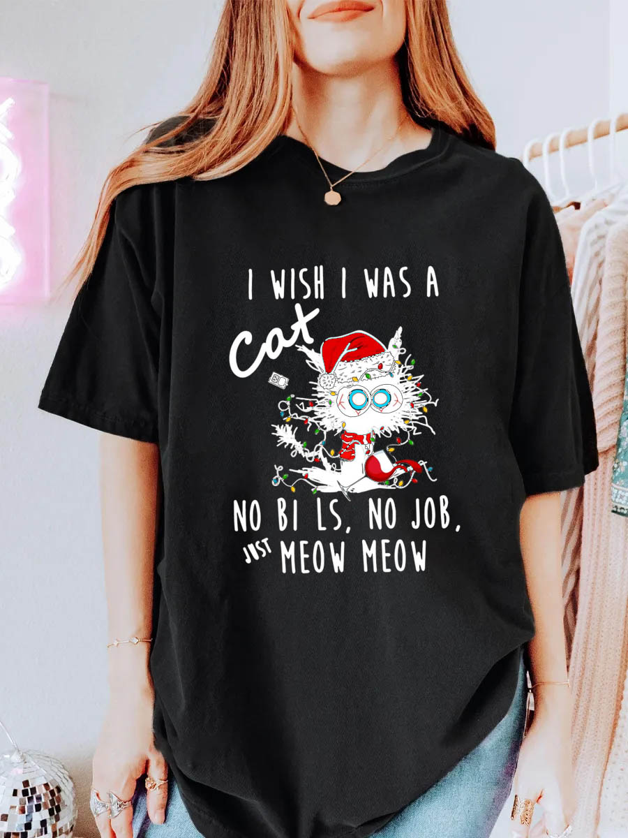 Vintage I Wish I Was A Cat Oversize Graphic Tee