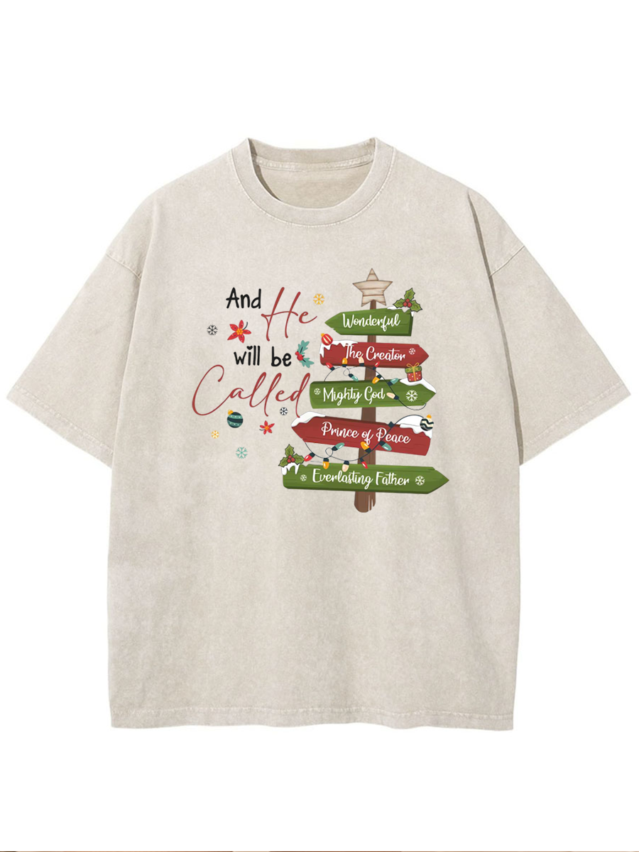 Vintage And He Will Be Called Jesus Christmas Oversize Washed T-Shirt