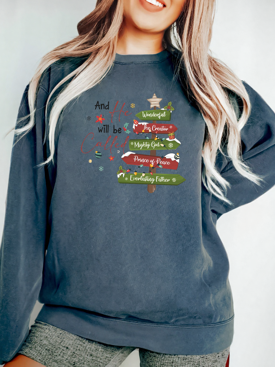 Vintage And He Will Be Called Jesus Christmas Oversize Graphic Sweatshirt